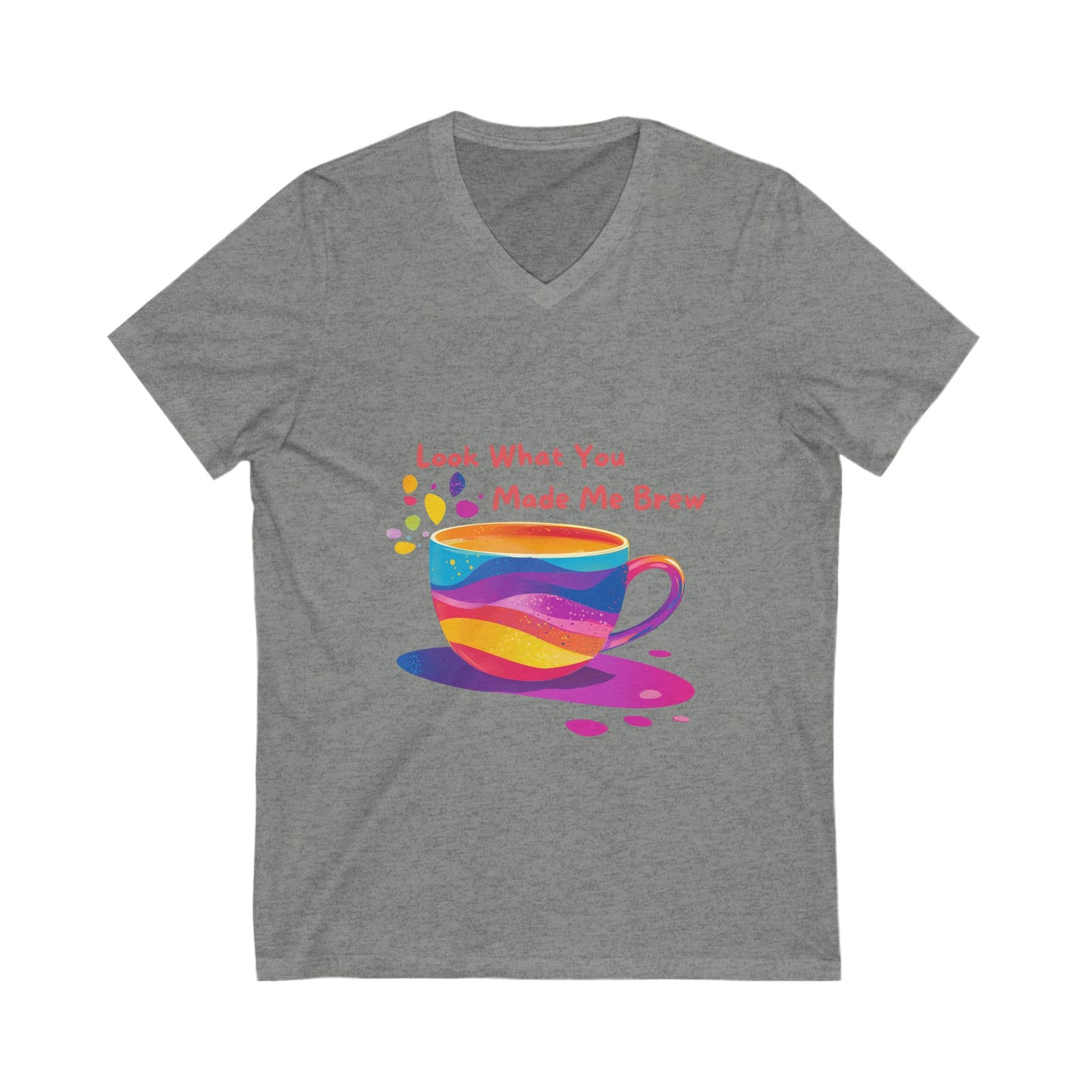 Rainbow Coffee Cup V-Neck T-Shirt | LGBTQ Pride Coffee Lover Gift | Unisex Pride Tee