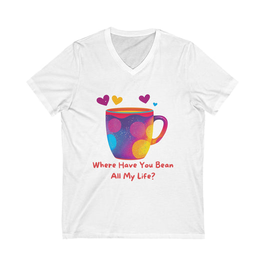 Coffee Love V-Neck T-Shirt | Kawaii Coffee Cup Design | Bean Pun Rainbow Galaxy Tee