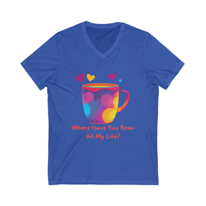 Coffee Love V-Neck T-Shirt | Kawaii Coffee Cup Design | Bean Pun Rainbow Galaxy Tee