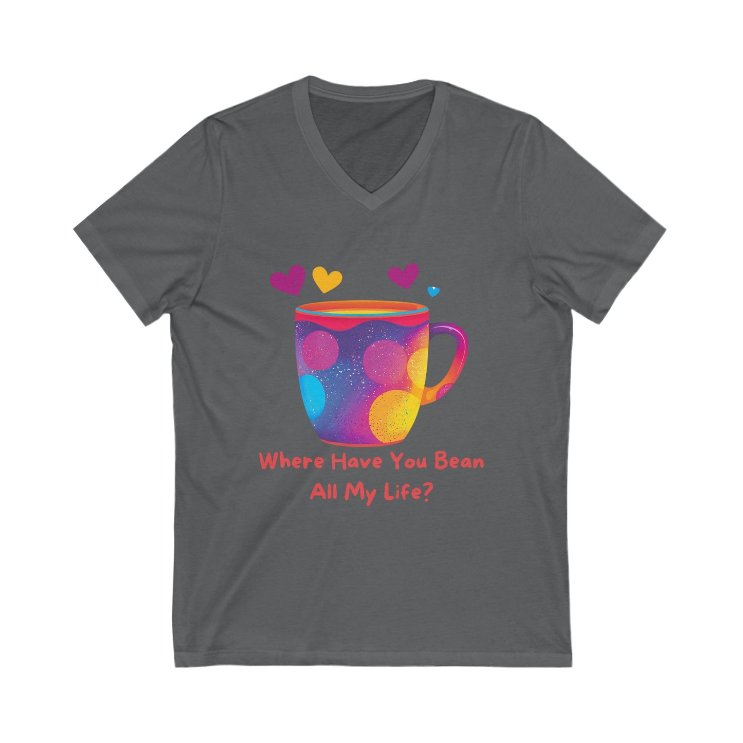 Coffee Love V-Neck T-Shirt | Kawaii Coffee Cup Design | Bean Pun Rainbow Galaxy Tee