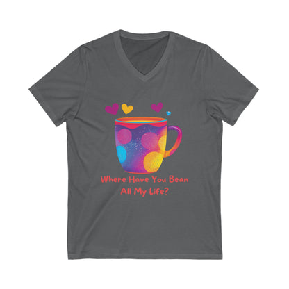 Coffee Love V-Neck T-Shirt | Kawaii Coffee Cup Design | Bean Pun Rainbow Galaxy Tee