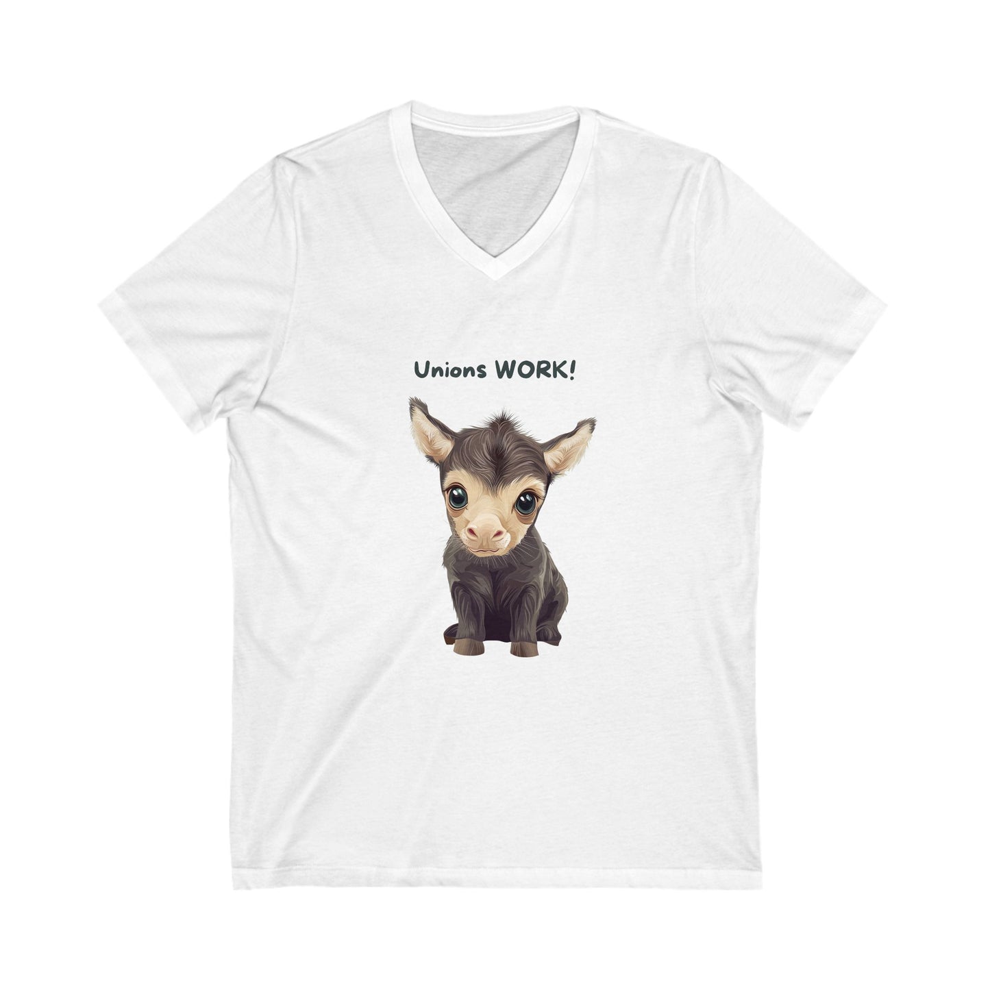 Cute Baby Donkey Union Rights V-Neck T-Shirt | Progressive Labor Movement Tee