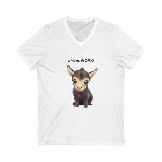 Cute Baby Donkey Union Rights V-Neck T-Shirt | Progressive Labor Movement Tee