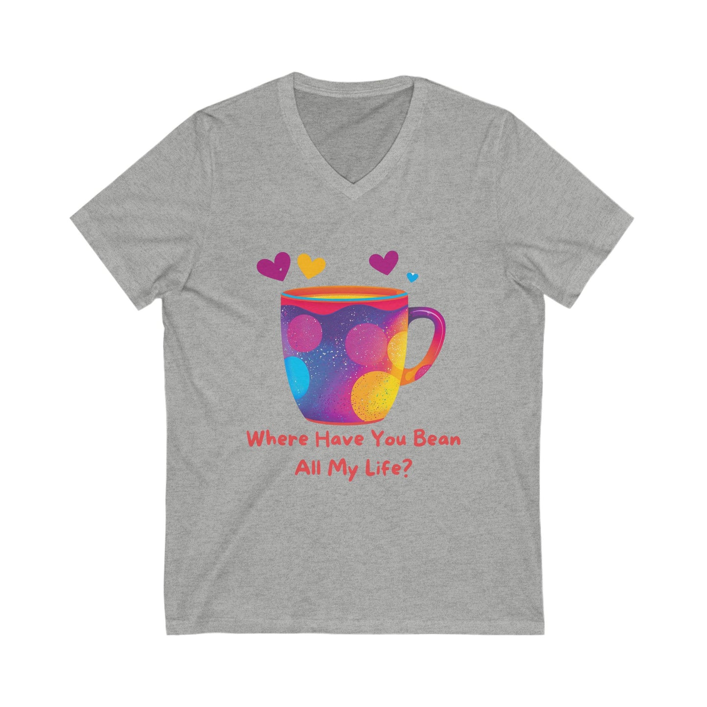 Coffee Love V-Neck T-Shirt | Kawaii Coffee Cup Design | Bean Pun Rainbow Galaxy Tee