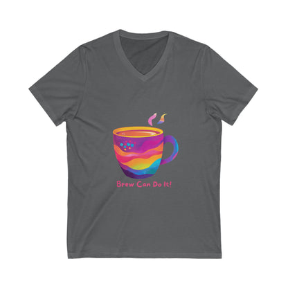 Rainbow Coffee Cup V-Neck | Brew Can Do It | Kawaii Empowerment Tee