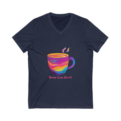 Rainbow Coffee Cup V-Neck | Brew Can Do It | Kawaii Empowerment Tee
