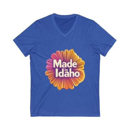 Made in Idaho Retro V-Neck T-Shirt | Vintage Sunflower State Pride Unisex Tee