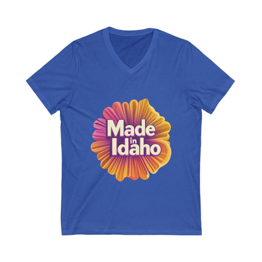 Made in Idaho Retro V-Neck T-Shirt | Vintage Sunflower State Pride Unisex Tee
