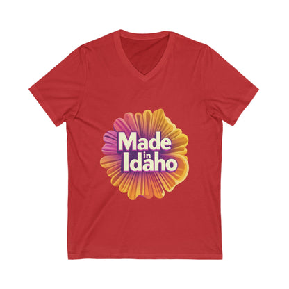 Made in Idaho Retro V-Neck T-Shirt | Vintage Sunflower State Pride Unisex Tee