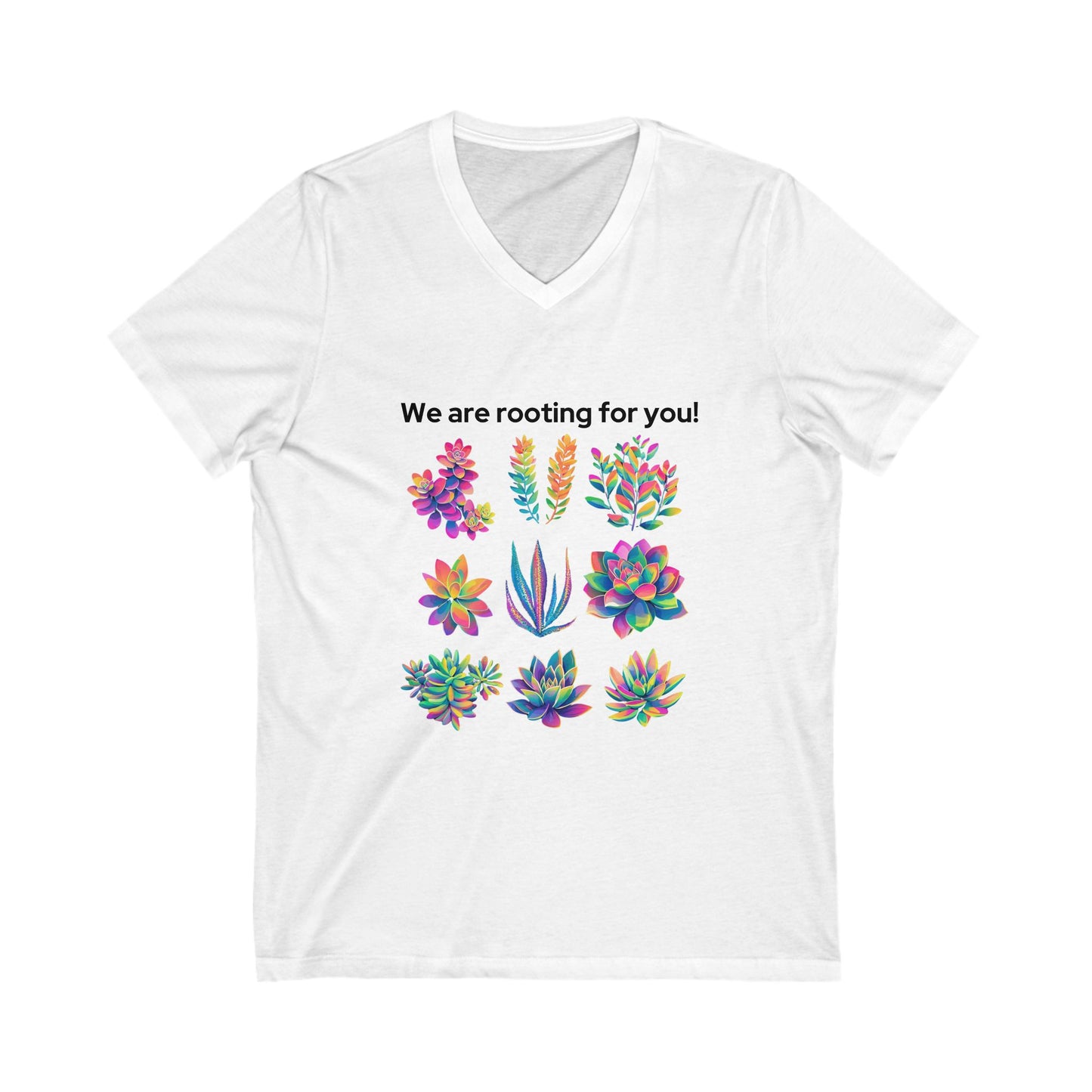 Rainbow Succulent V-Neck T-Shirt | Positive Plant Lover Gift | Colorful Botanical Unisex Tee