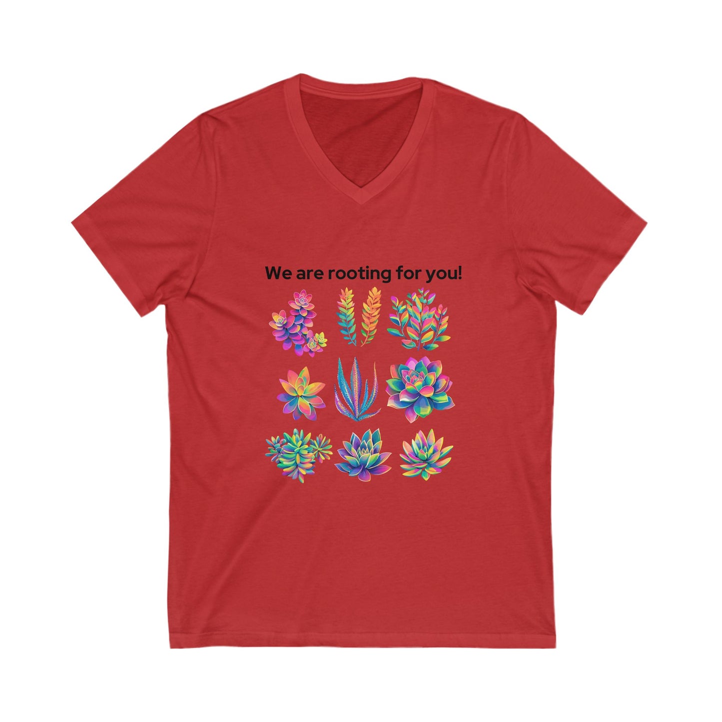 Rainbow Succulent V-Neck T-Shirt | Positive Plant Lover Gift | Colorful Botanical Unisex Tee