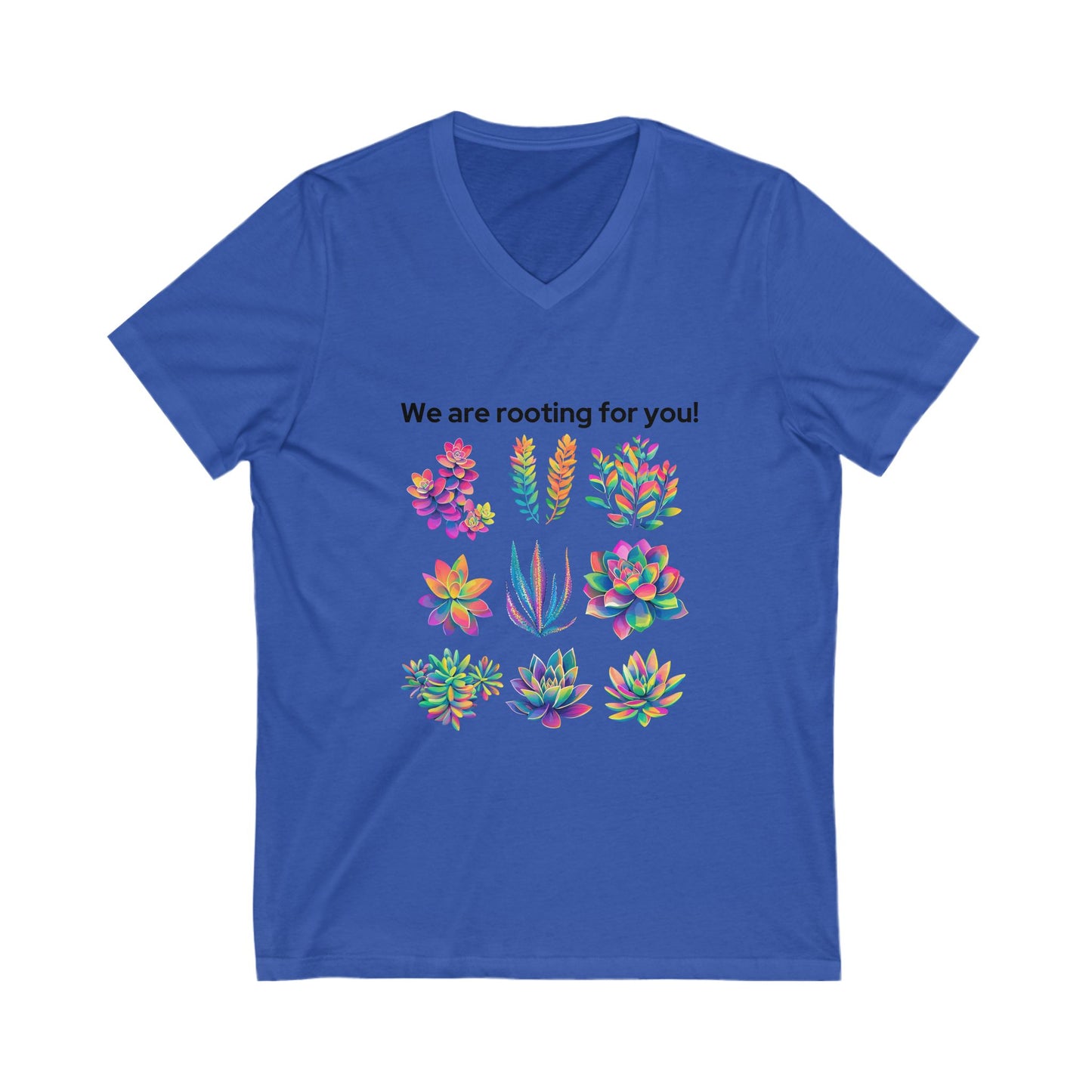 Rainbow Succulent V-Neck T-Shirt | Positive Plant Lover Gift | Colorful Botanical Unisex Tee