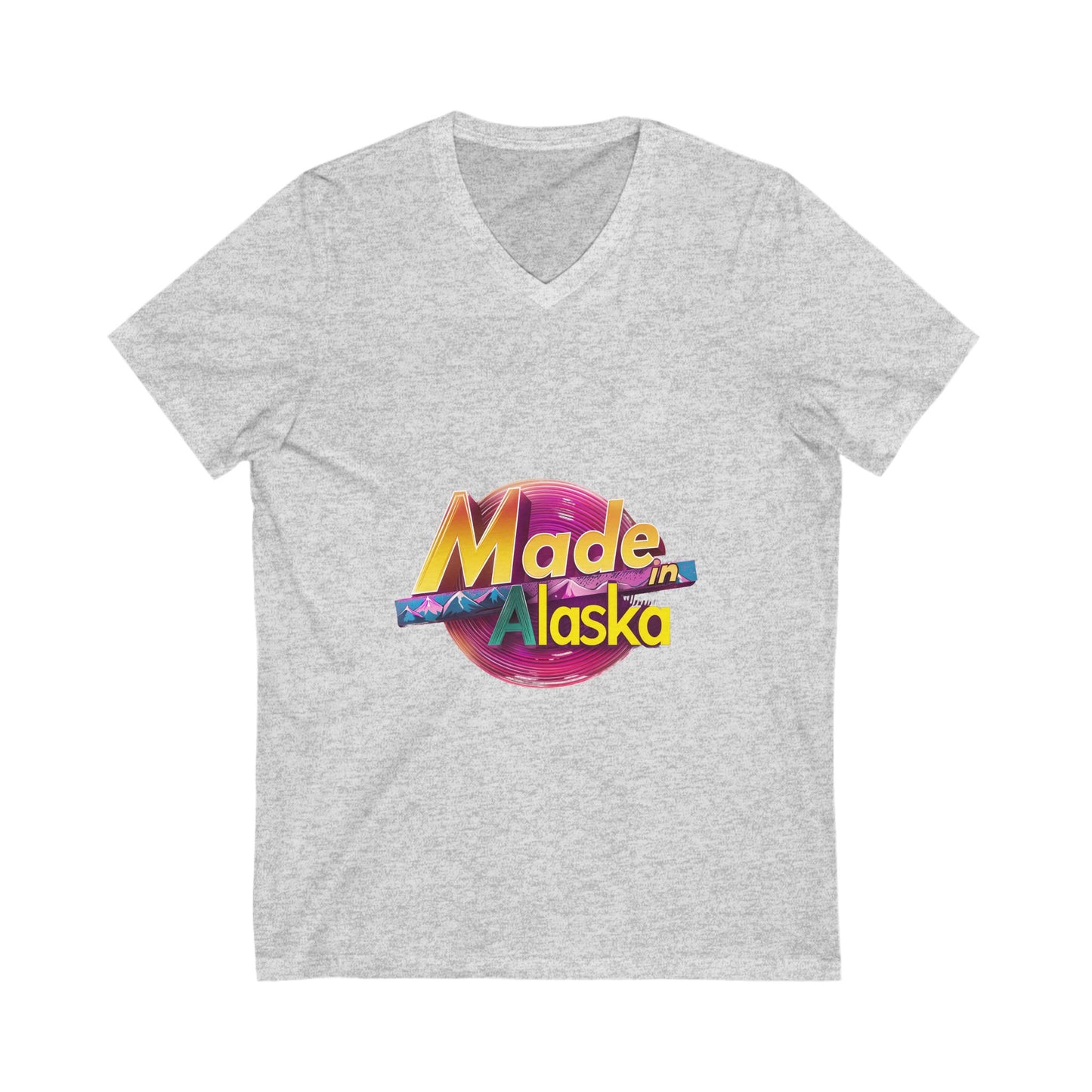 Made in Alaska V-Neck T-Shirt | Retro Mountain Sunset Design | State Pride Unisex Tee