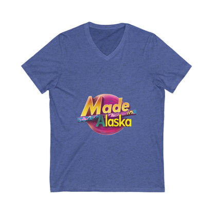 Made in Alaska V-Neck T-Shirt | Retro Mountain Sunset Design | State Pride Unisex Tee