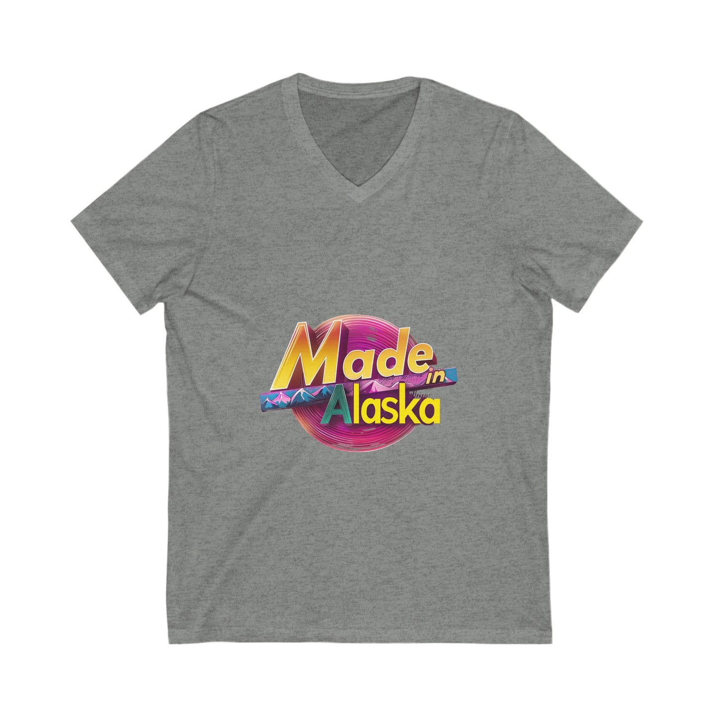 Made in Alaska V-Neck T-Shirt | Retro Mountain Sunset Design | State Pride Unisex Tee