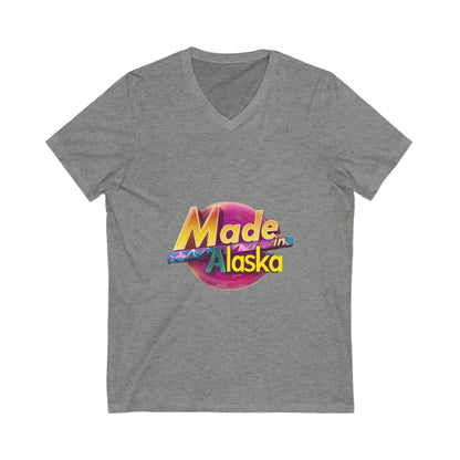 Made in Alaska V-Neck T-Shirt | Retro Mountain Sunset Design | State Pride Unisex Tee