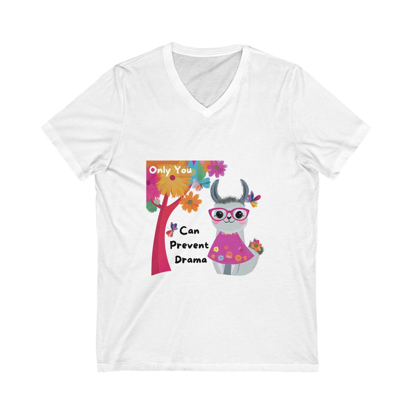 Kawaii Cat Drama Prevention V-Neck T-Shirt | Cute Cat Lover Gift | Funny Cat Unisex Tee