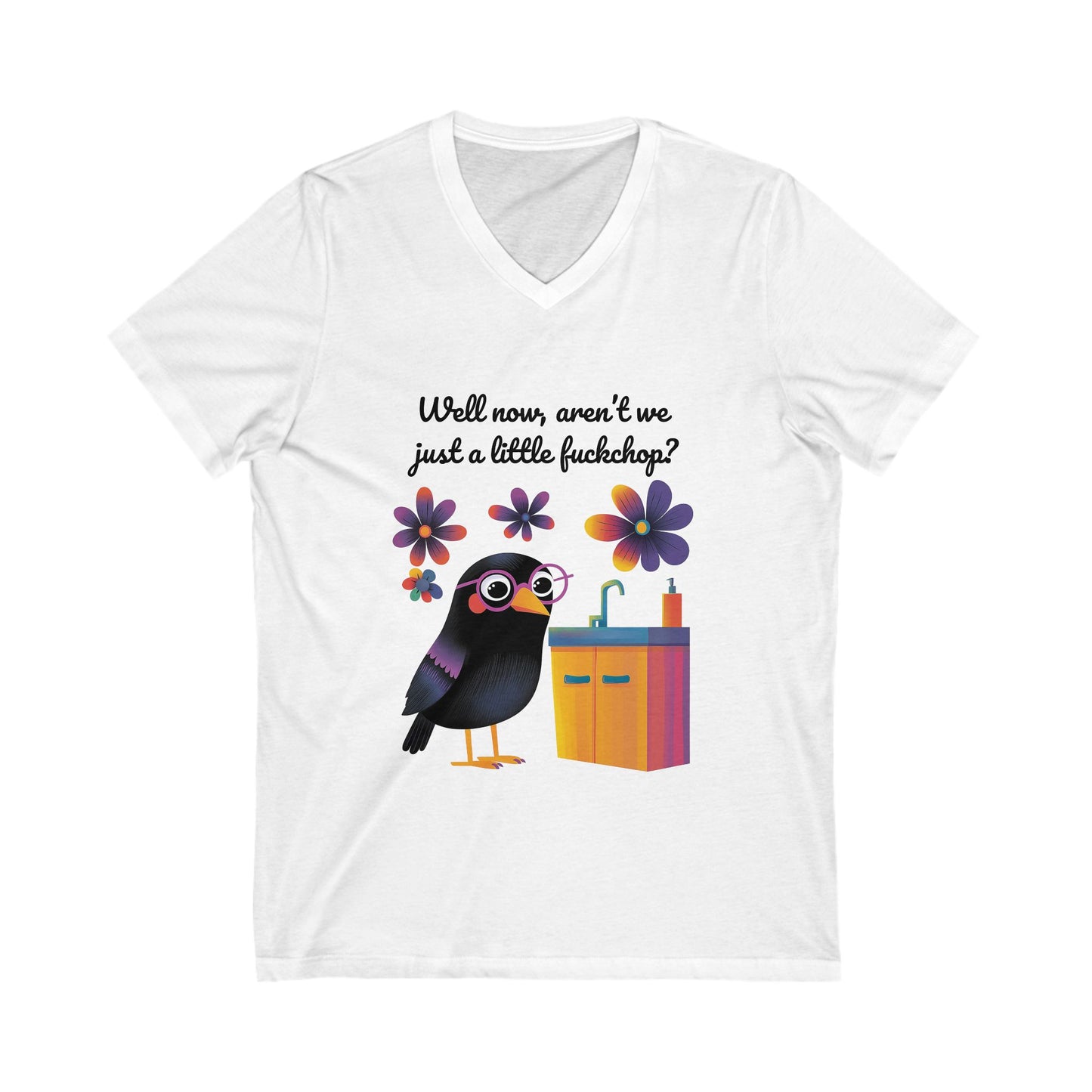 Sassy Black Bird V-Neck T-Shirt | Cute Kawaii Raven Tee | Funny Animal Quote Shirt