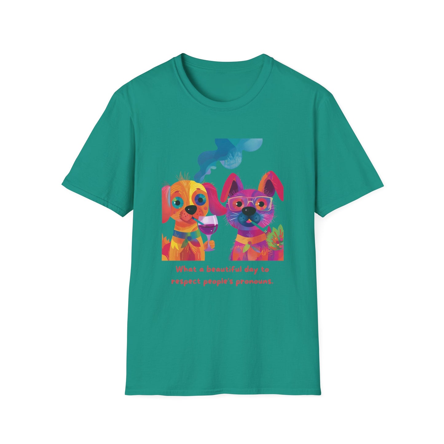 Colorful Pronoun Respect Dogs T-Shirt | LGBTQ+ Pride Unisex Tee
