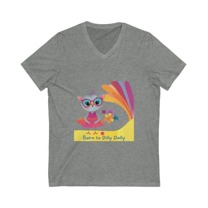 Born to Dilly Dally Kawaii Owl V-Neck | Mindful Living Unisex Tee