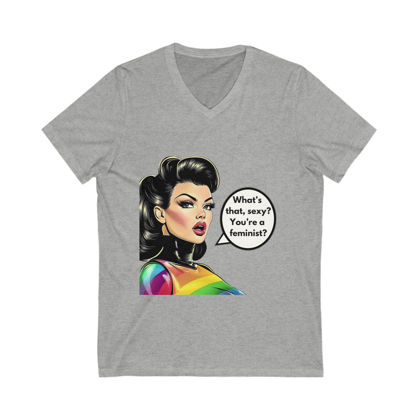 Feminist Pin-Up V-Neck T-Shirt | Retro LGBTQ+ Pride Tee | Empowering Unisex Fashion