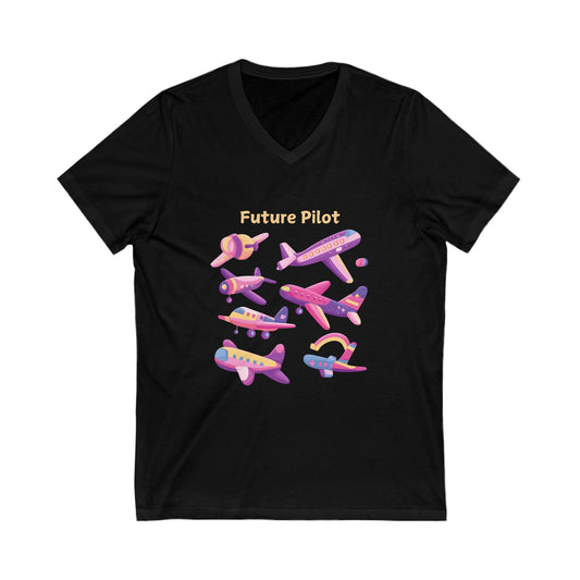 Future Pilot Kawaii Airplanes V-Neck T-Shirt | Aviation Dreams Gift