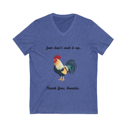 Funny Rooster V-Neck T-Shirt | Sassy Farm Animal Humor | Unisex Heather Tee