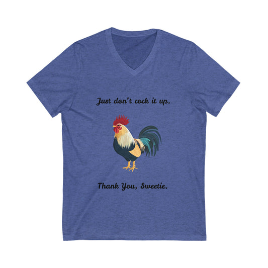 Funny Rooster V-Neck T-Shirt | Sassy Farm Animal Humor | Unisex Heather Tee