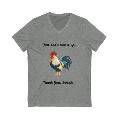 Funny Rooster V-Neck T-Shirt | Sassy Farm Animal Humor | Unisex Heather Tee