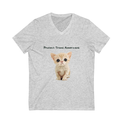 Protect Trans Americans Kitten V-Neck | LGBTQ+ Activist Cat Unisex Tee