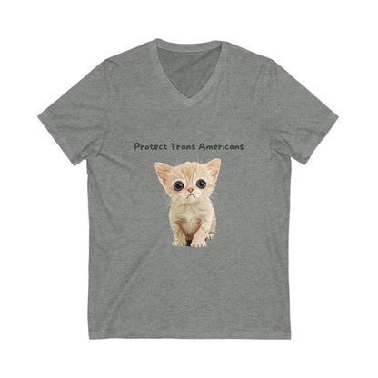 Protect Trans Americans Kitten V-Neck | LGBTQ+ Activist Cat Unisex Tee
