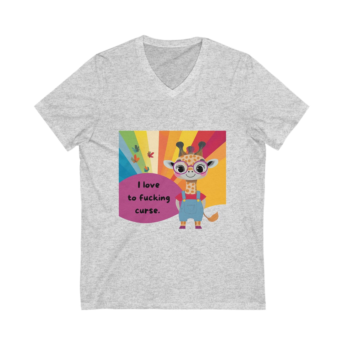 Kawaii Giraffe Rainbow V-Neck T-Shirt | Cute Bold Statement Unisex Tee | Sassy Animal Pride