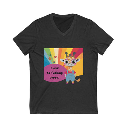 Kawaii Giraffe Rainbow V-Neck T-Shirt | Cute Bold Statement Unisex Tee | Sassy Animal Pride