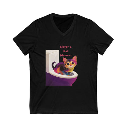 Never a Dull Moment Cat V-Neck T-Shirt | Funny Cat Lover Gift | Cute Colorful Pet Tee