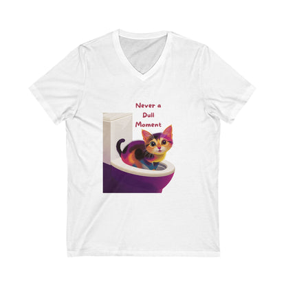 Never a Dull Moment Cat V-Neck T-Shirt | Funny Cat Lover Gift | Cute Colorful Pet Tee
