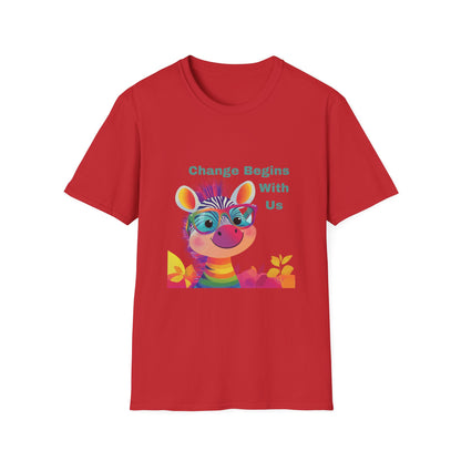 Cute Activist Giraffe T-Shirt | Change Begins With Us | Kawaii Empowerment Tee
