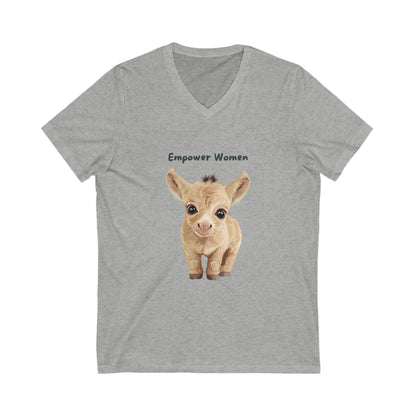 Empowered Baby Goat V-Neck T-Shirt | Cute Animal Feminist Tee | Vegan Women's Rights
