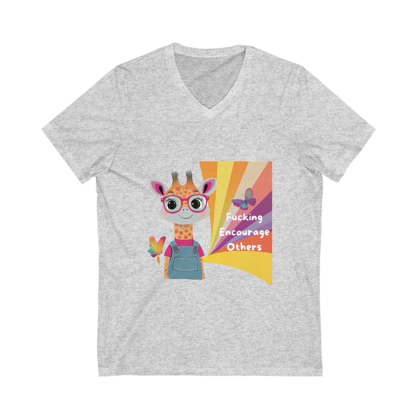 Kawaii Giraffe Encouragement V-Neck | Cute Activist Unisex Tee | Empowerment T-Shirt
