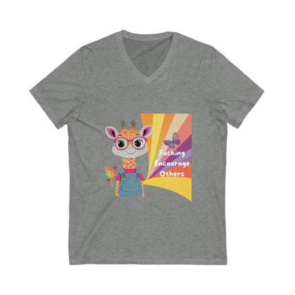 Kawaii Giraffe Encouragement V-Neck | Cute Activist Unisex Tee | Empowerment T-Shirt