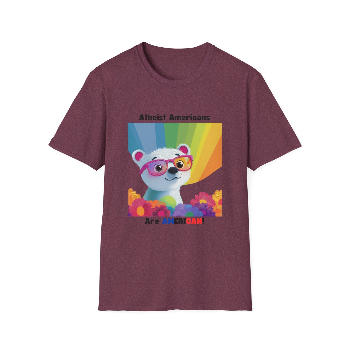 Cute Atheist Pride Bear Rainbow T-Shirt | Kawaii Activism Unisex Tee