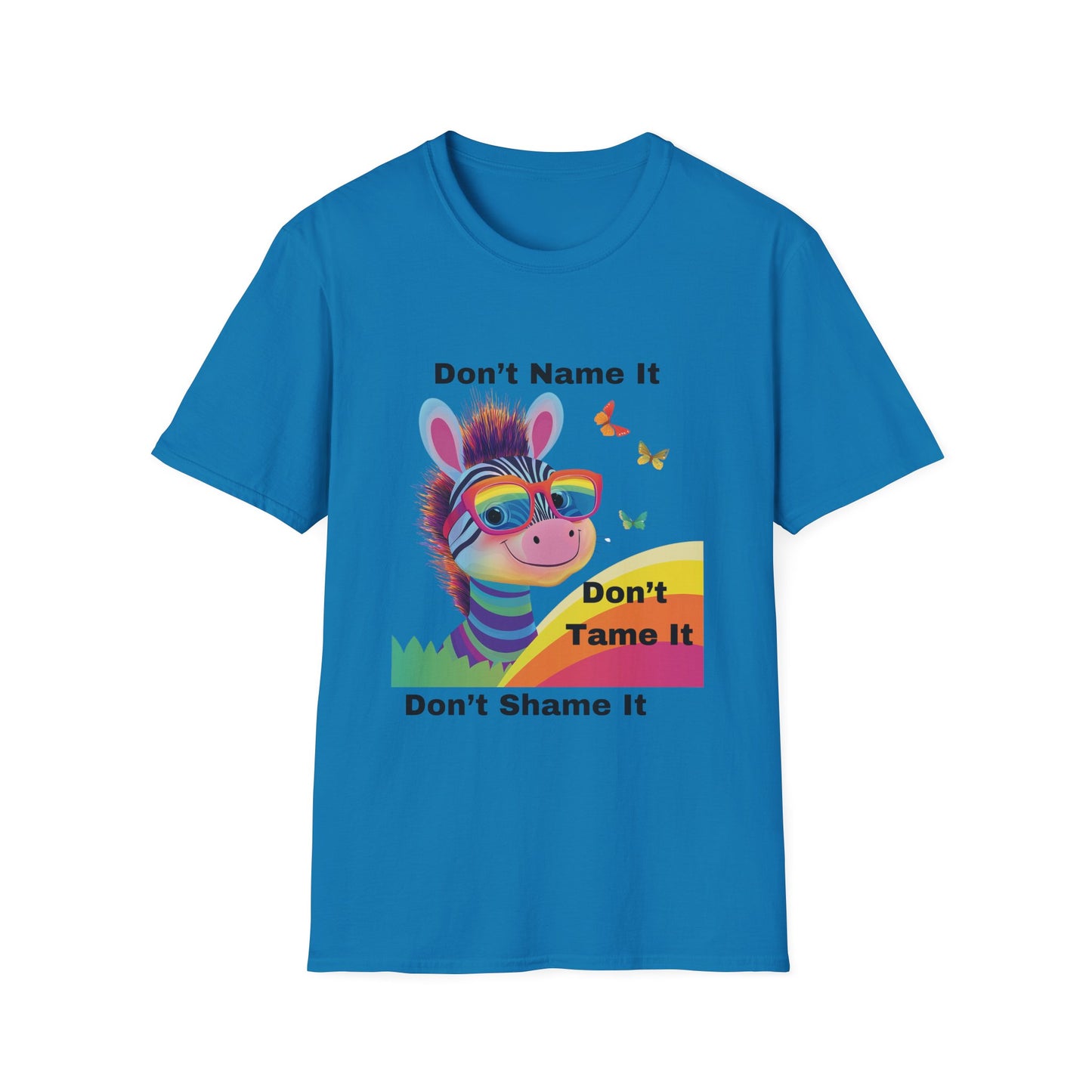 Rainbow Zebra Neurodiversity T-Shirt | Don't Shame It Pride Tee