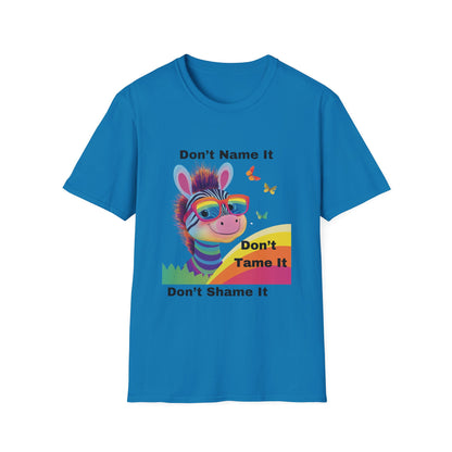 Rainbow Zebra Neurodiversity T-Shirt | Don't Shame It Pride Tee