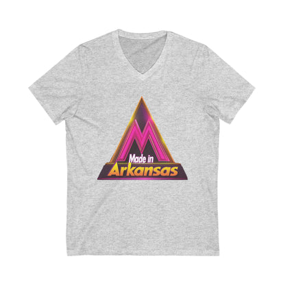 Made in Arkansas Retro Triangle V-Neck | Metallic Pink & Gold State Pride Tee