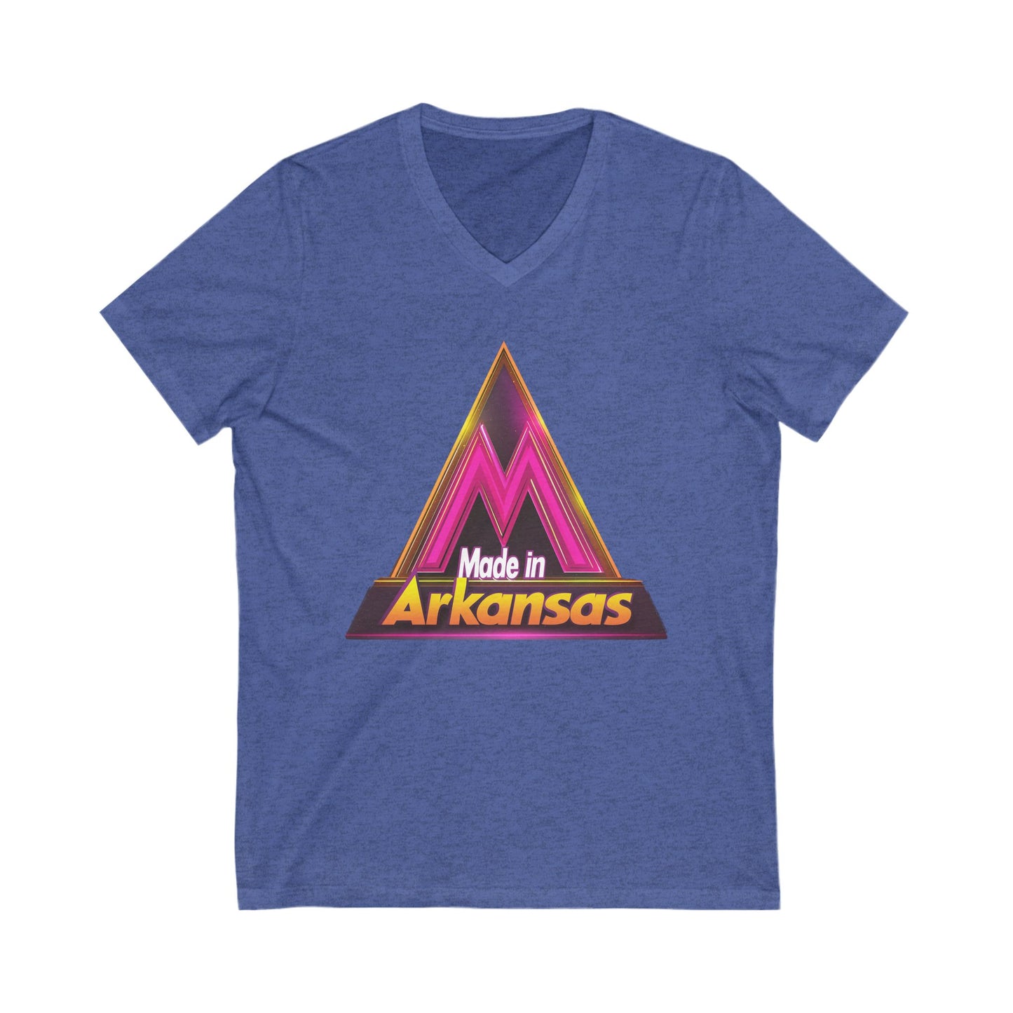 Made in Arkansas Retro Triangle V-Neck | Metallic Pink & Gold State Pride Tee