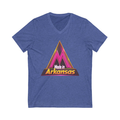 Made in Arkansas Retro Triangle V-Neck | Metallic Pink & Gold State Pride Tee
