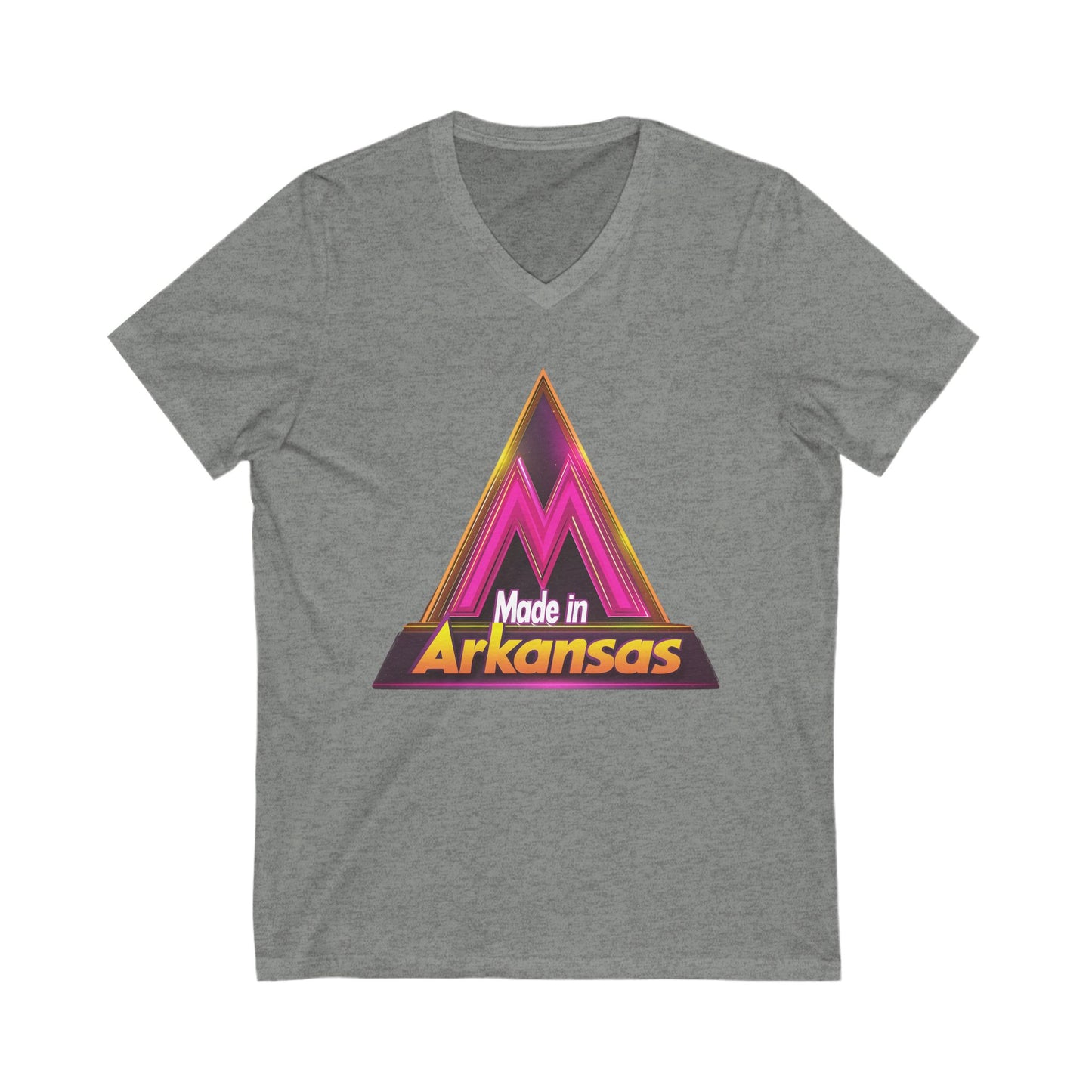Made in Arkansas Retro Triangle V-Neck | Metallic Pink & Gold State Pride Tee