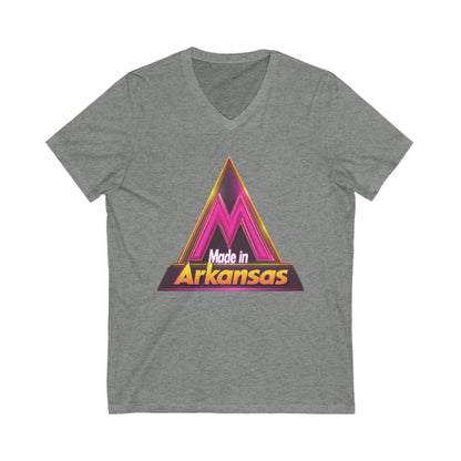 Made in Arkansas Retro Triangle V-Neck | Metallic Pink & Gold State Pride Tee