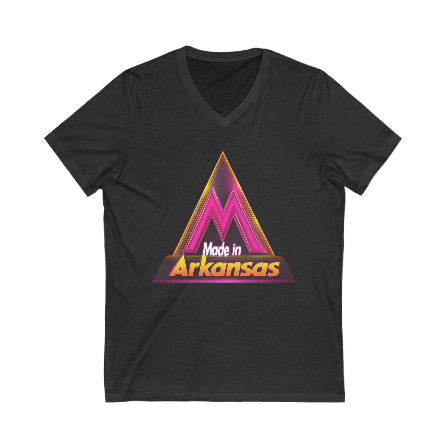 Made in Arkansas Retro Triangle V-Neck | Metallic Pink & Gold State Pride Tee