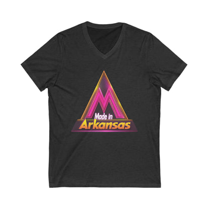Made in Arkansas Retro Triangle V-Neck | Metallic Pink & Gold State Pride Tee