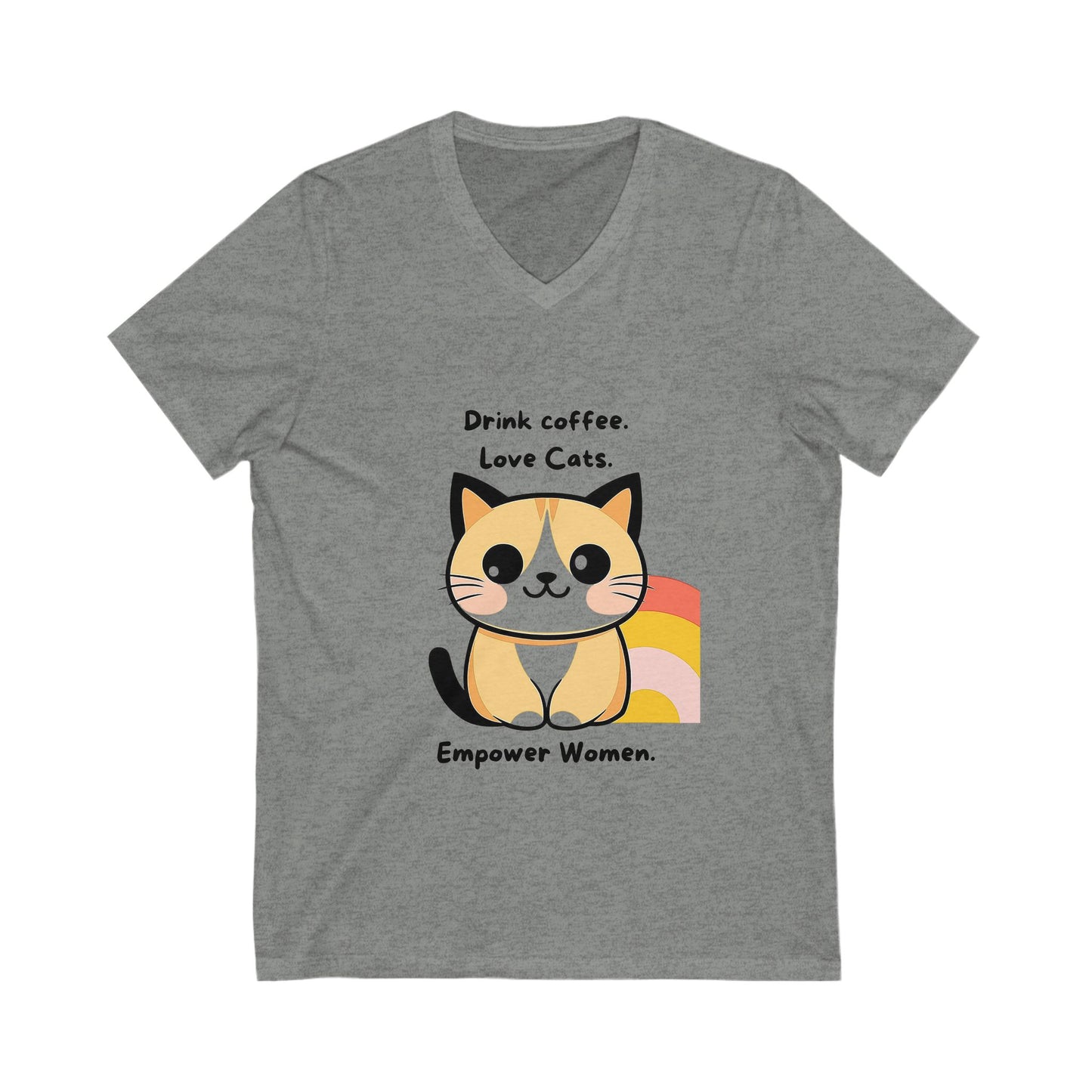 Feminist Cat Coffee V-Neck | Women Empowerment Tee | Kawaii Cat Lover Gift